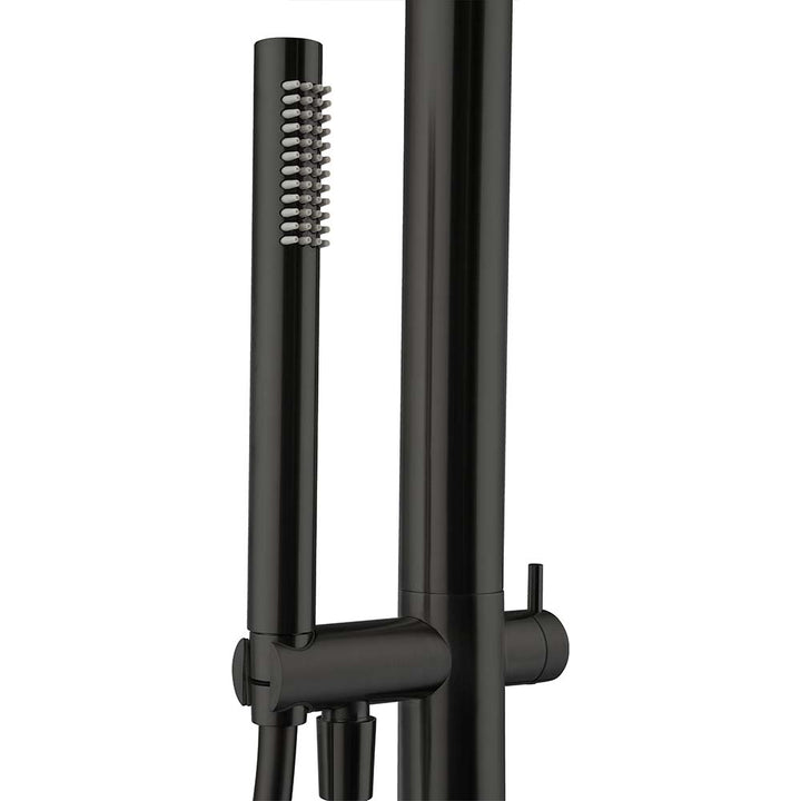 Stainless steel outdoor shower black handheld sprayer detail