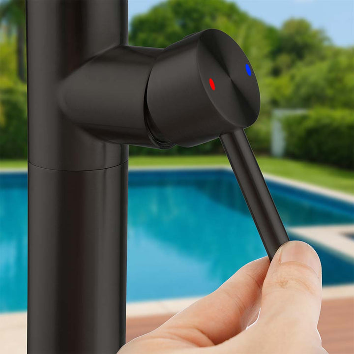 Black stainless steel outdoor shower hot cold water handle