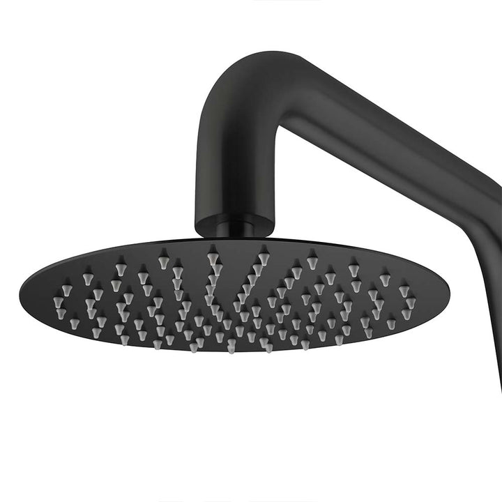 Stainless steel outdoor shower black rain shower head detail