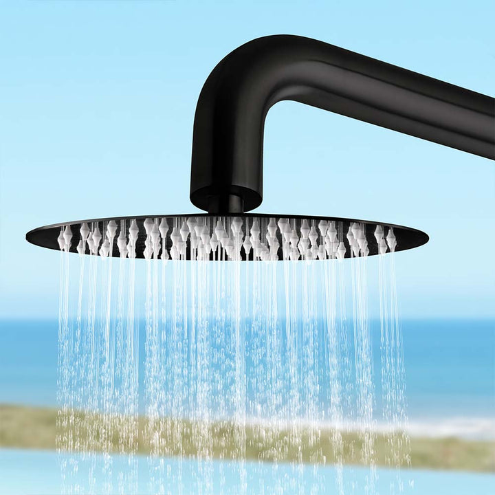 Black stainless steel outdoor shower rainfall showerhead water flow