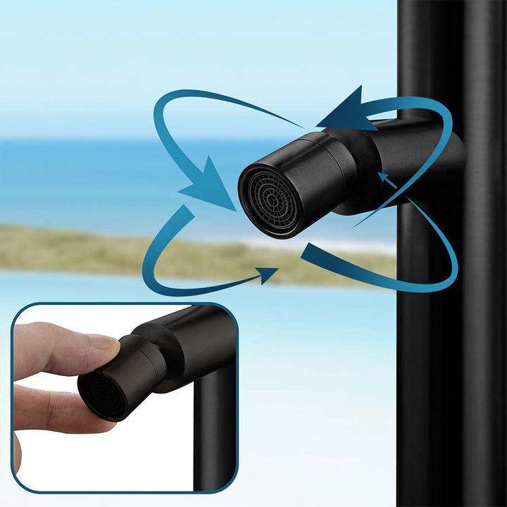 Black stainless steel outdoor shower with rotatable adjustable water outlet