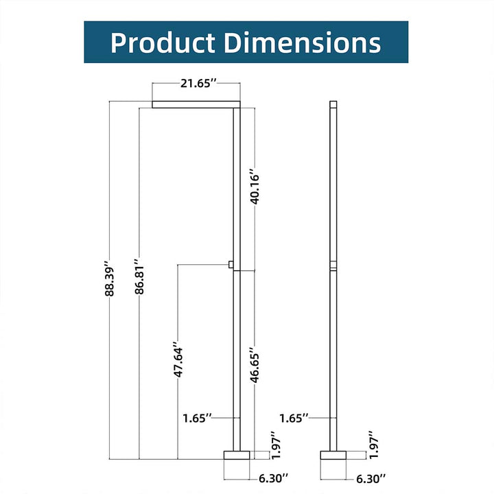 Stainless steel outdoor shower product dimensions with height and width