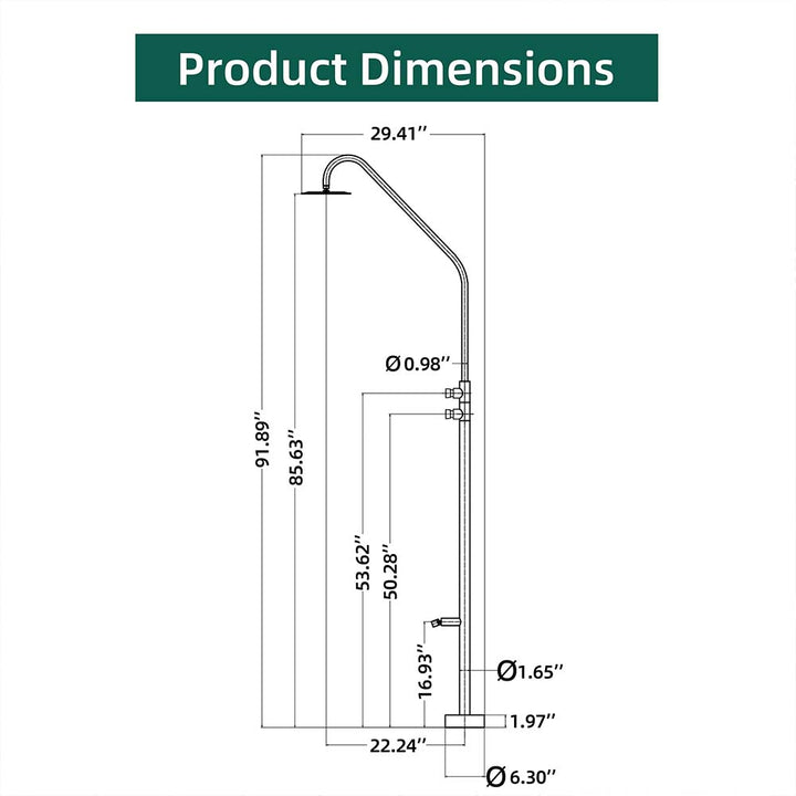 Stainless Steel Outdoor Shower Dimensions with Adjustable Head
