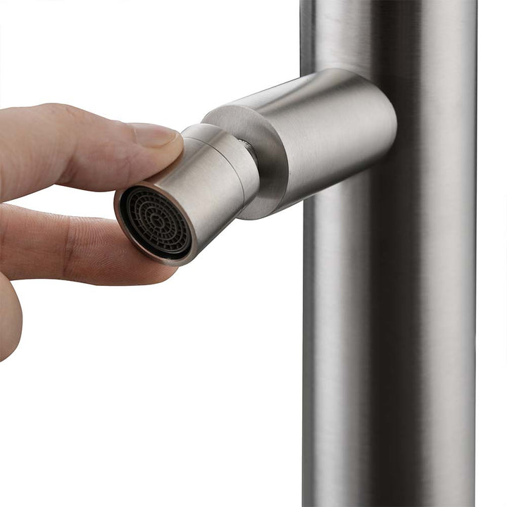 Stainless steel outdoor shower hand adjust bottom spout detail
