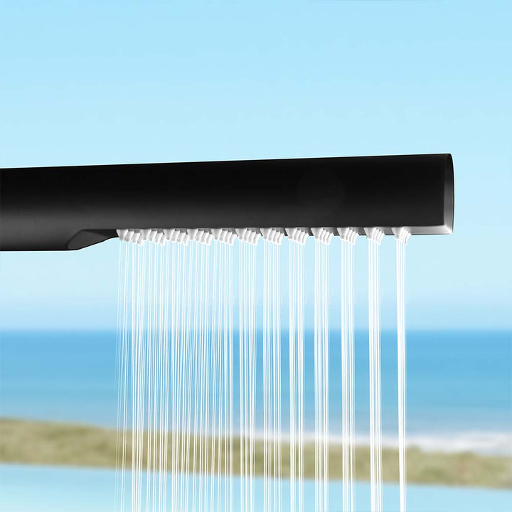 Outdoor shower head with rainfall spray stream