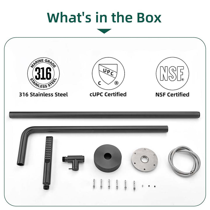 Stainless steel outdoor shower kit with 316 stainless and certifications