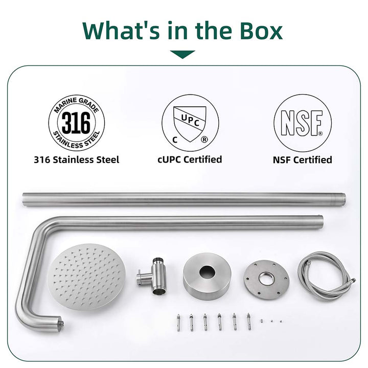 Stainless steel outdoor shower parts and accessories in the box