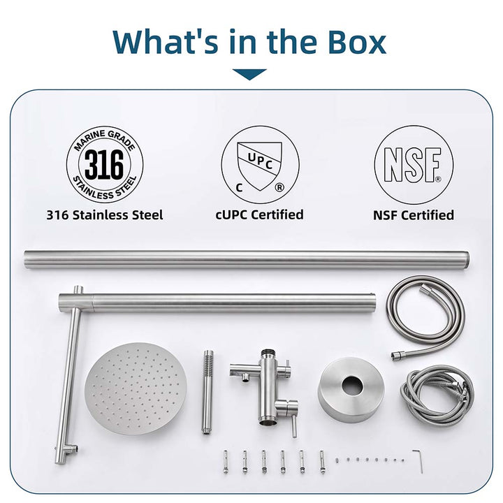 Stainless steel outdoor shower parts included in the box with certification logos