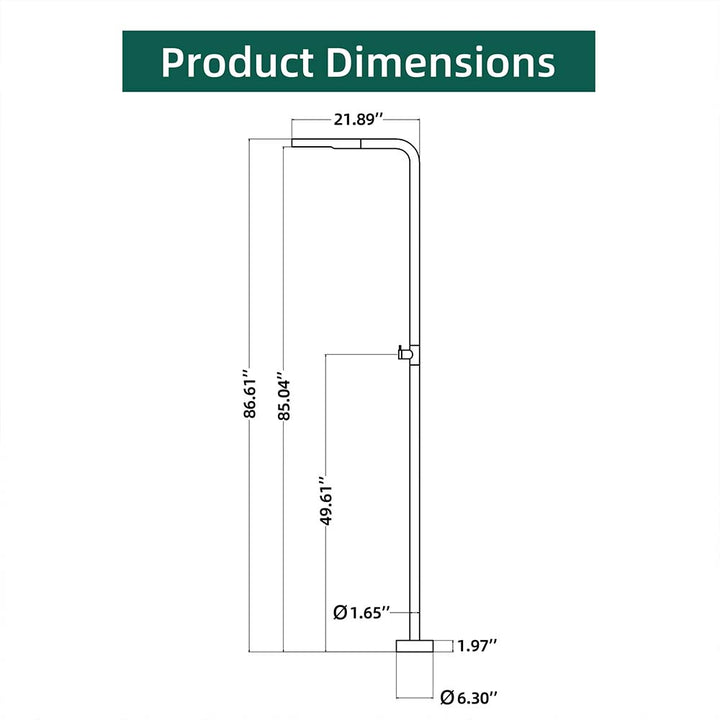Stainless steel outdoor shower product dimensions diagram