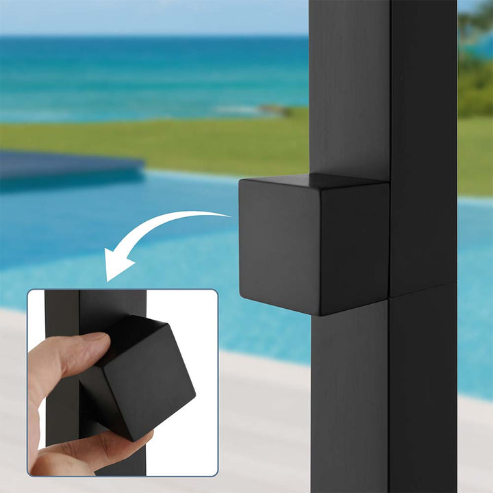 Stainless steel outdoor shower square handle detail with easy control knob