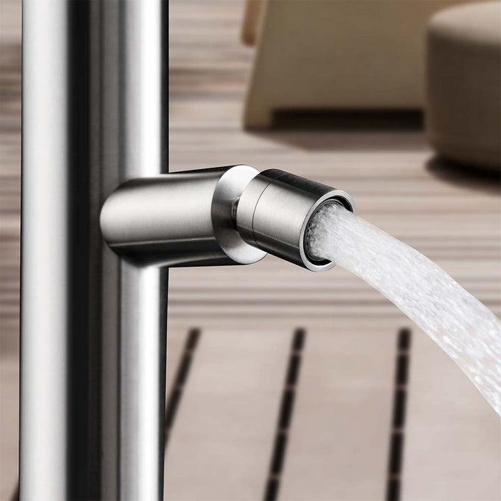 Close-up of Stainless Steel Outdoor Shower with Water Flowing