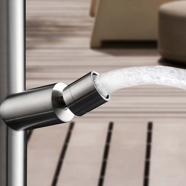 Close-up of Stainless Steel Outdoor Shower with Water Flowing