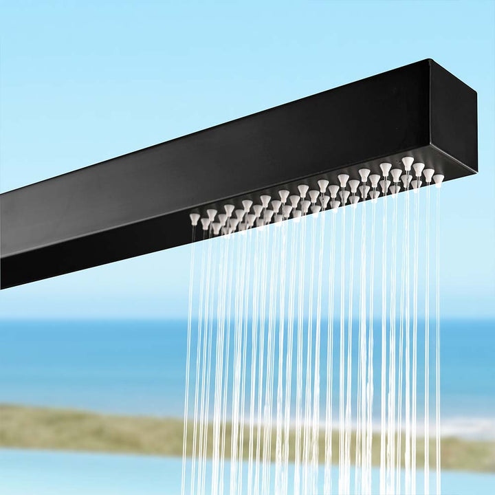 Stainless steel outdoor shower water flow detail with silicone nozzles