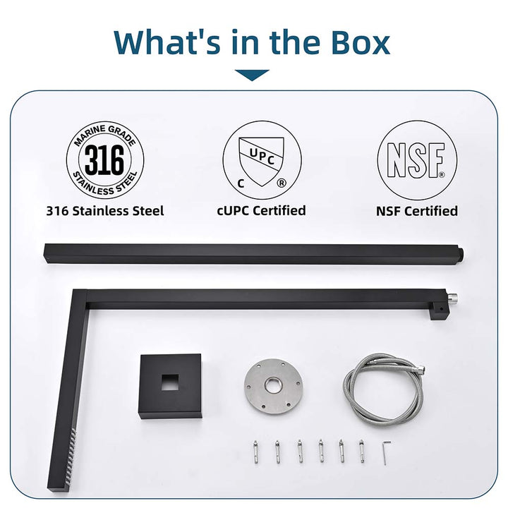 Stainless steel outdoor shower package contents with 316 steel and cUPC NSF