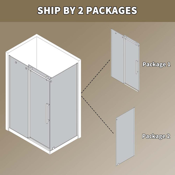 Stainless steel shower door ships in two separate packages
