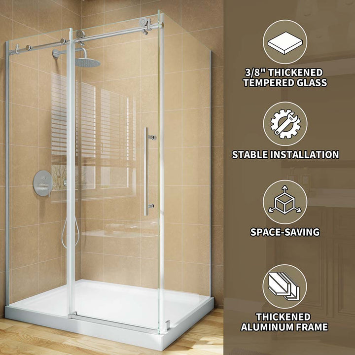 Stainless steel shower door with thick tempered glass and stable frame