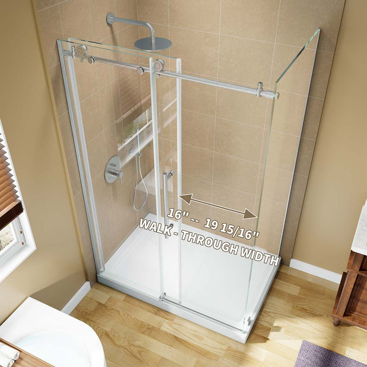 Stainless steel shower door walk-through width 16 to 20 inch