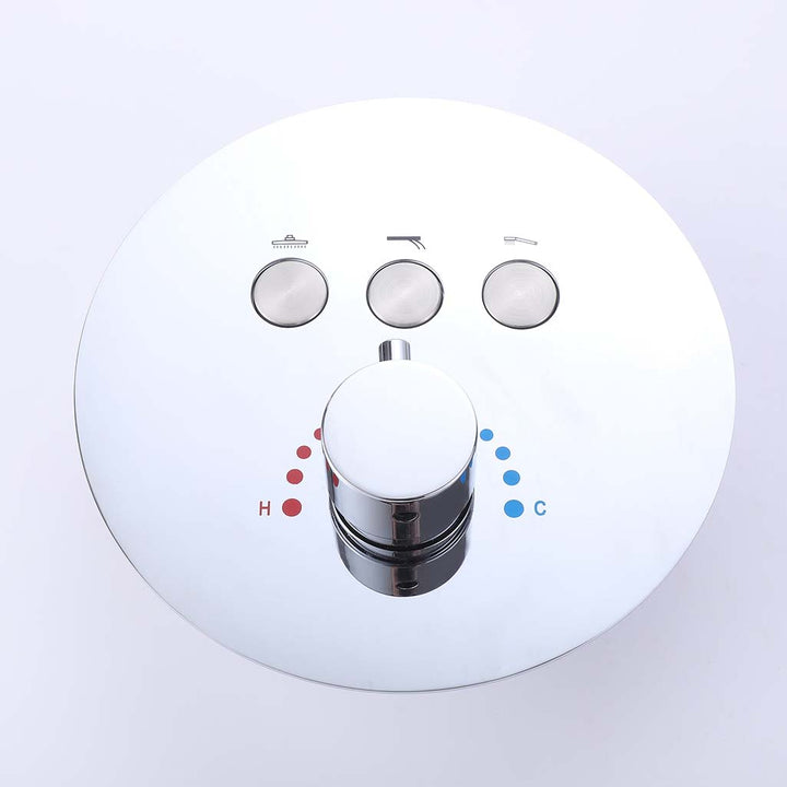 Thermostatic shower valve with hot and cold water control and 3 functions