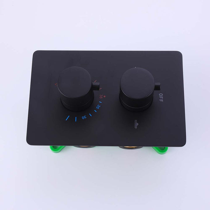 Matte black thermostatic dual-knob shower valve