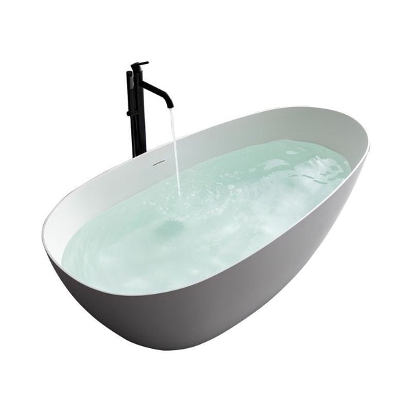 TranquiStone Artificial 59"x30" Matte White Stone Solid Surface Freestanding Bathroom Adult Bathtub