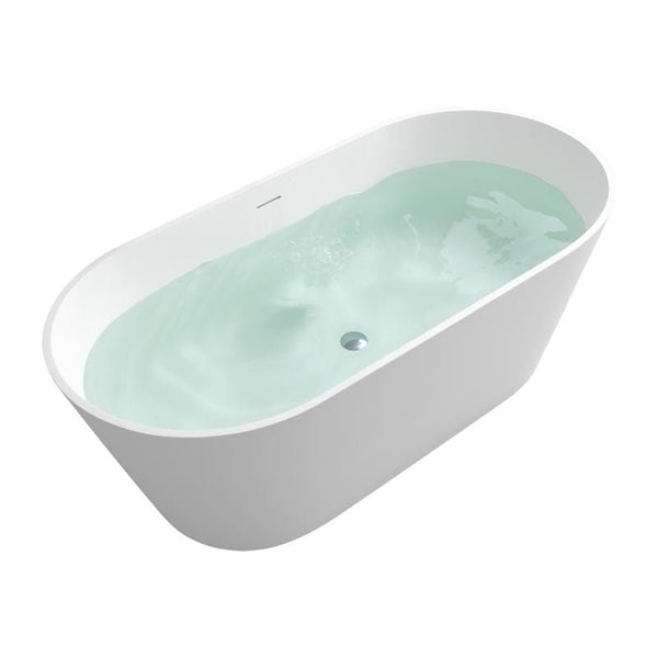 TranquiStone Artificial 63"x29" Matte White Stone Solid Surface Freestanding Bathroom Adult Bathtub