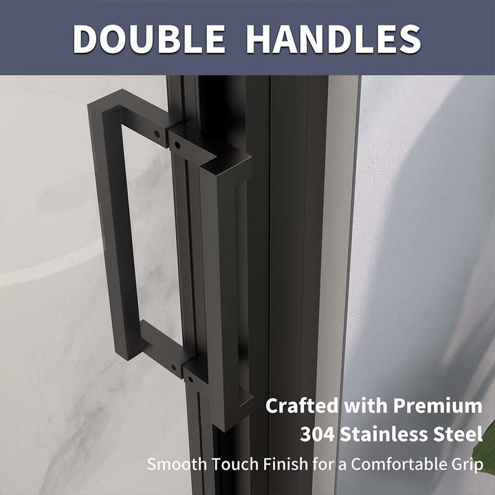 Tri fold shower door black double handles 304 stainless steel