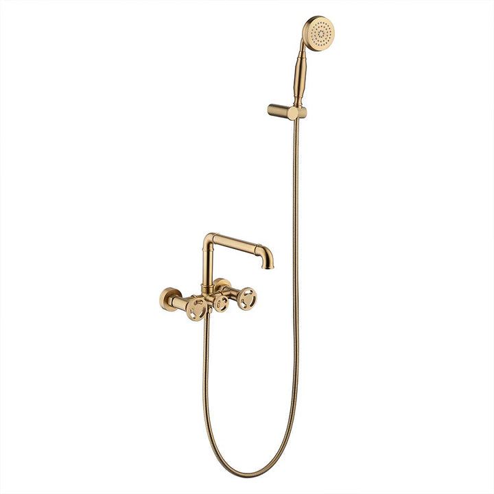 Brass tub faucet with shower head and control knobs