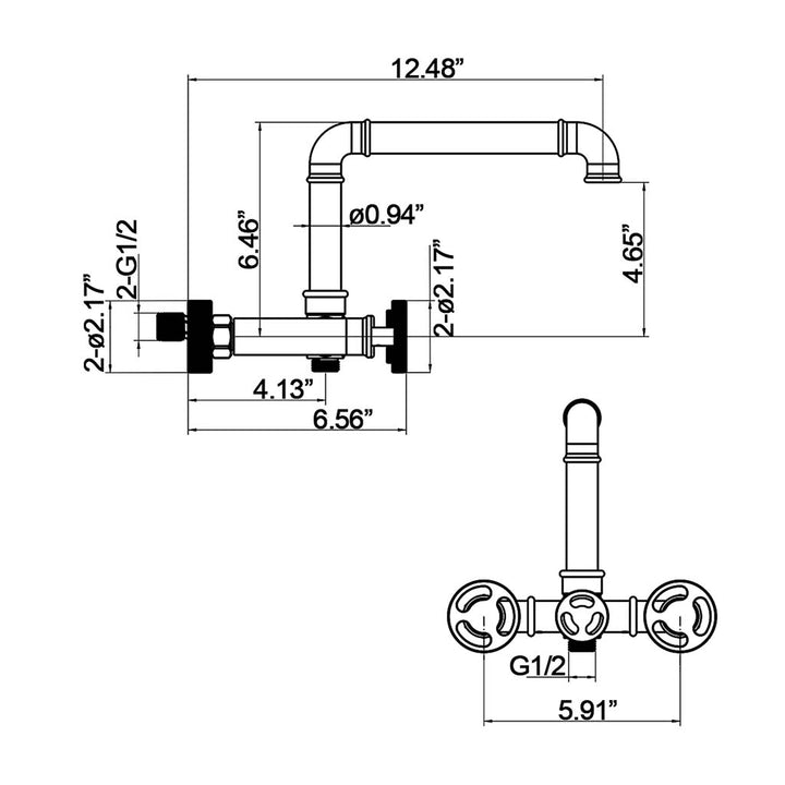 Detailed drawing of tub faucet with dimensions