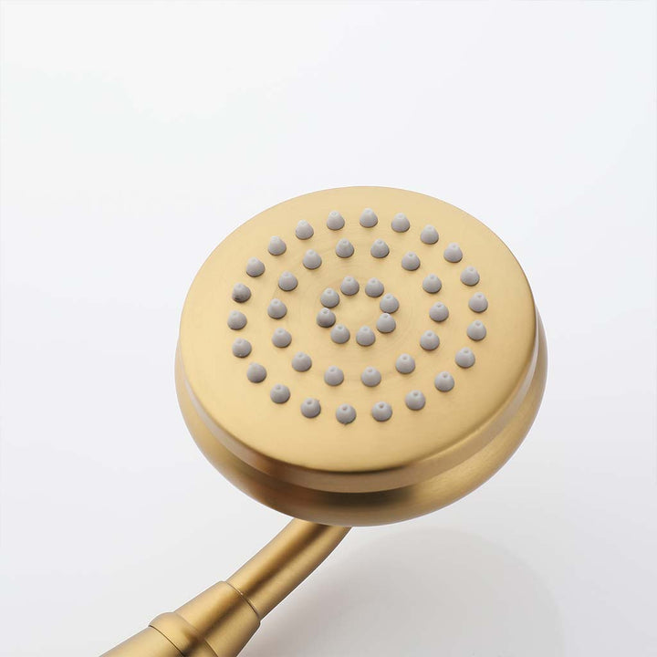 Tub faucet handheld shower head in brushed gold finish