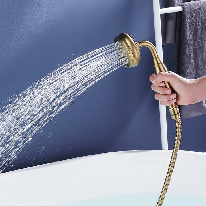 Tub Faucet with handheld shower spray in brushed gold finish