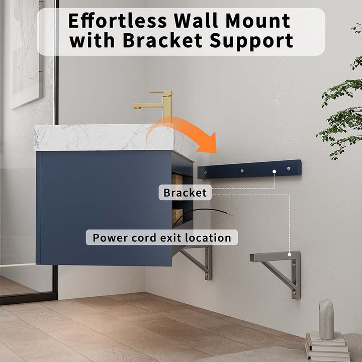 48 inch blue wall mounted bathroom vanity with bracket support