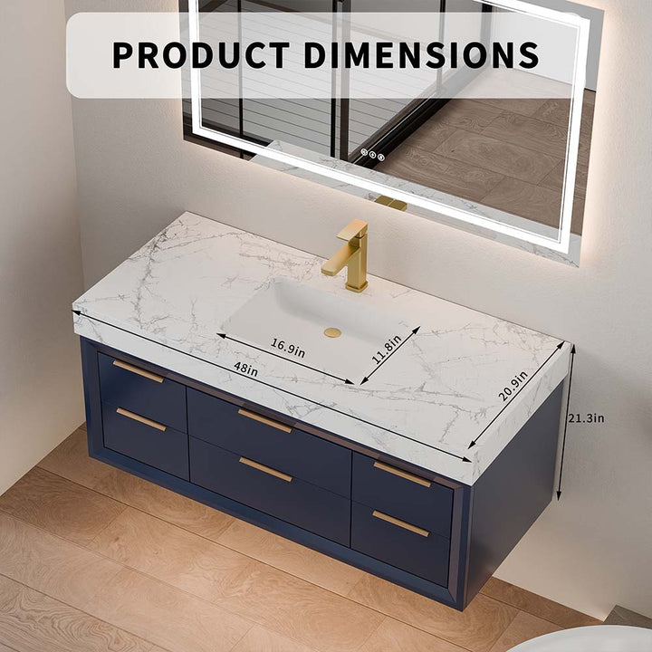 48 inch blue wall mounted bathroom vanity with product dimensions