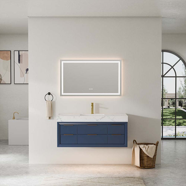 48 inch blue wall mounted bathroom vanity with LED mirror