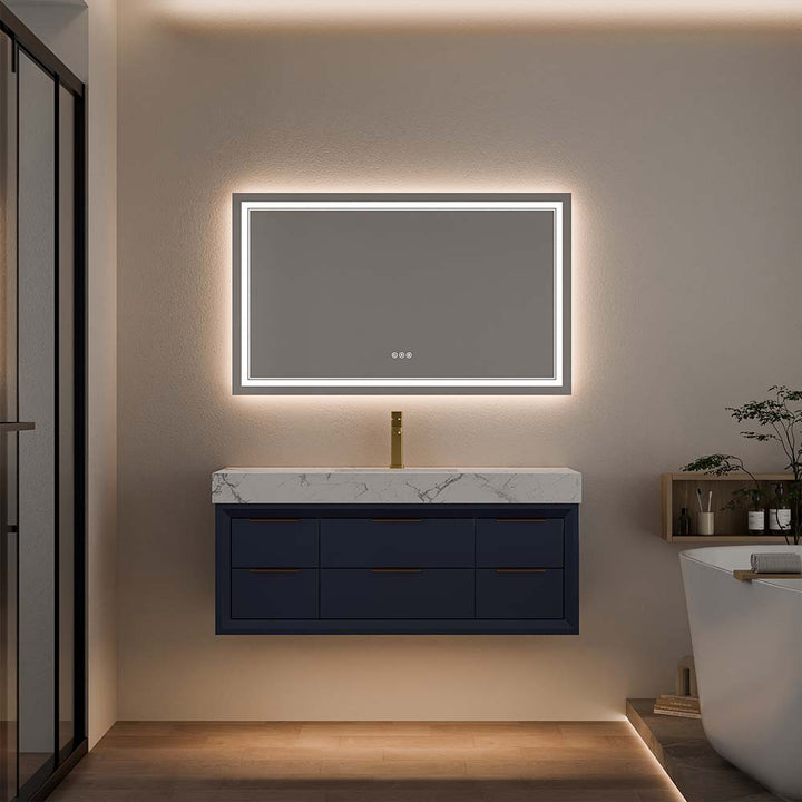 48 inch blue wall mounted bathroom vanity with LED mirror
