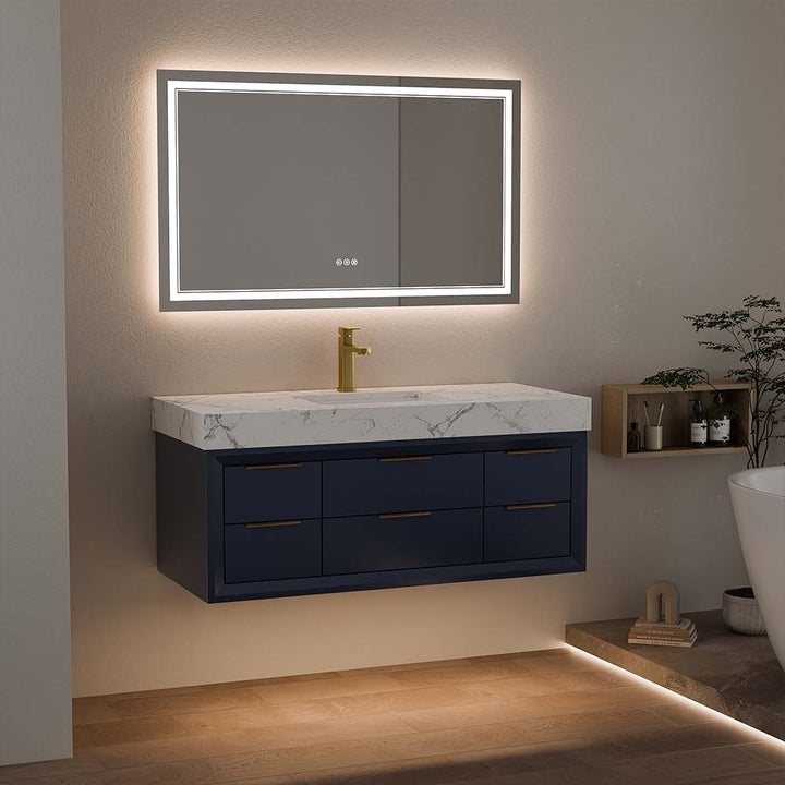 48 inch blue wall mounted bathroom vanity with LED mirror