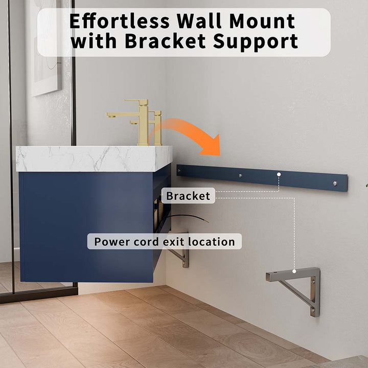 60 inch blue wall mounted bathroom vanity double sink with bracket