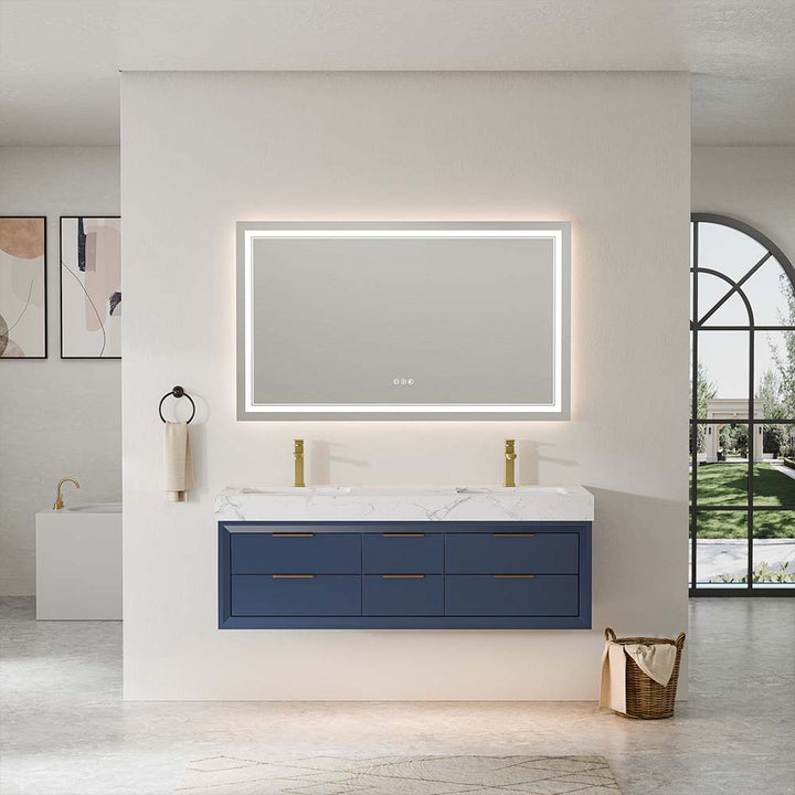 60 inch blue wall mounted bathroom vanity double sink luxury design