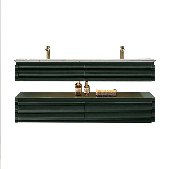 Wall mounted bathroom vanity double sink green front view