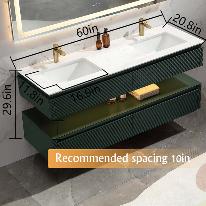 Wall mounted bathroom vanity double sink green size dimensions