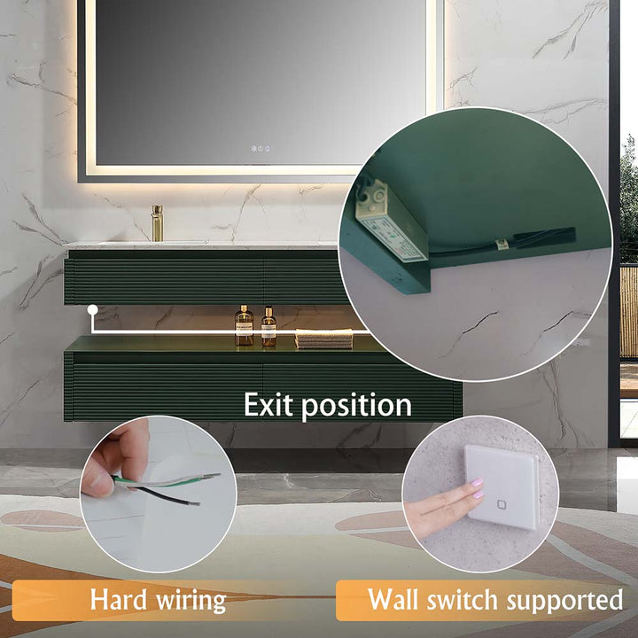 Wall mounted bathroom vanity green wiring and wall switch support