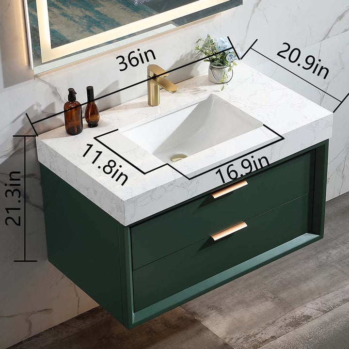 Wall mounted bathroom vanity Gucci Green 36 inch with sink dimensions