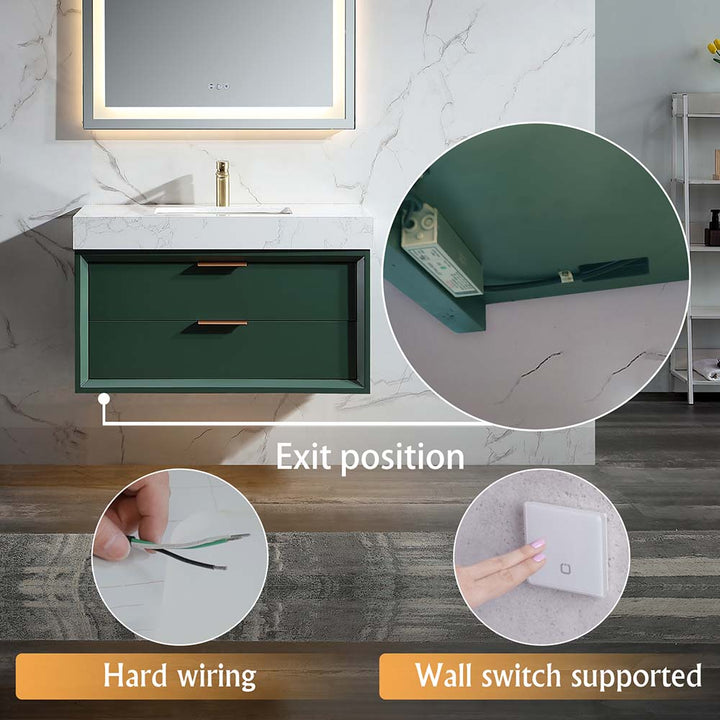 Wall mounted bathroom vanity Gucci Green hardwire with wall switch