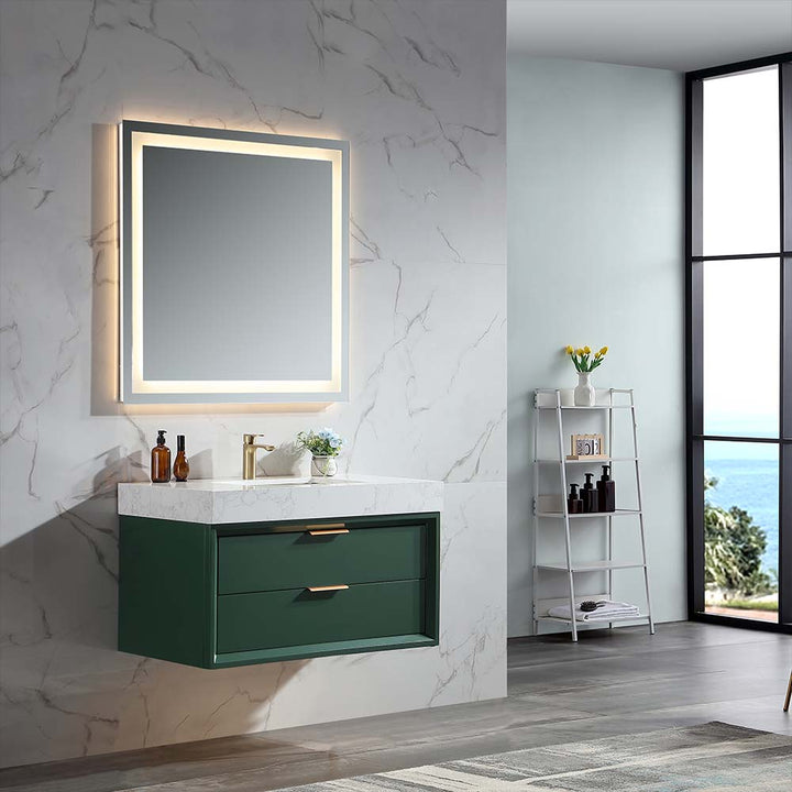 Wall mounted bathroom vanity Gucci Green in modern bathroom scene