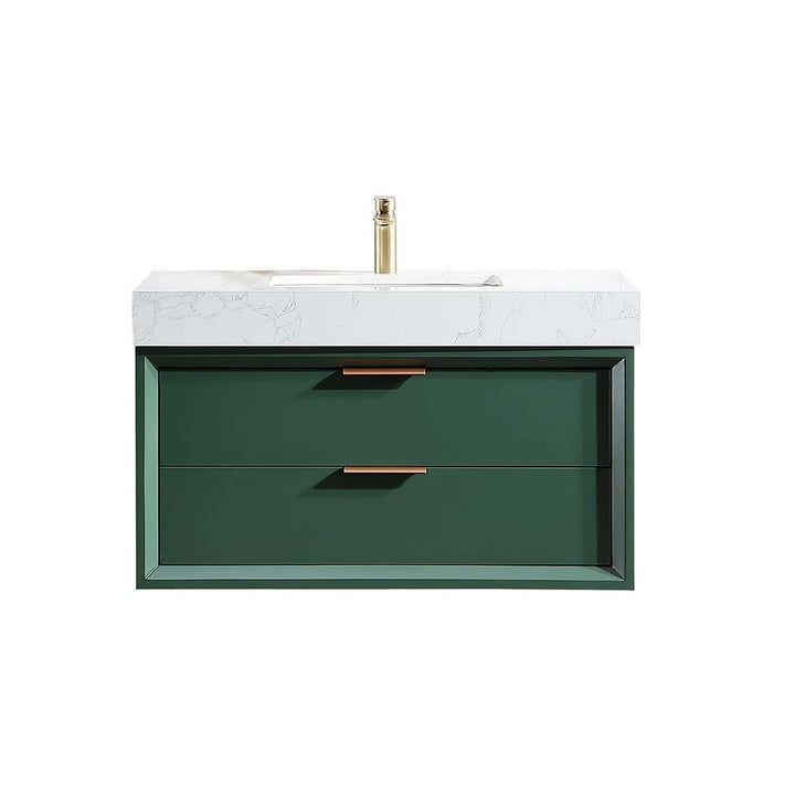Wall mounted bathroom vanity Gucci Green with white marble top
