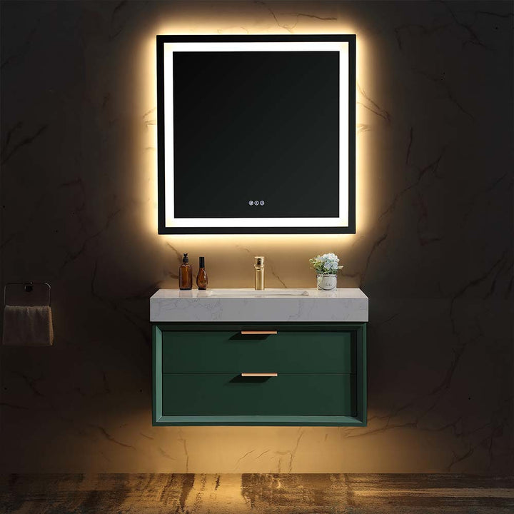 Wall mounted bathroom vanity Gucci Green with LED mirror lighting