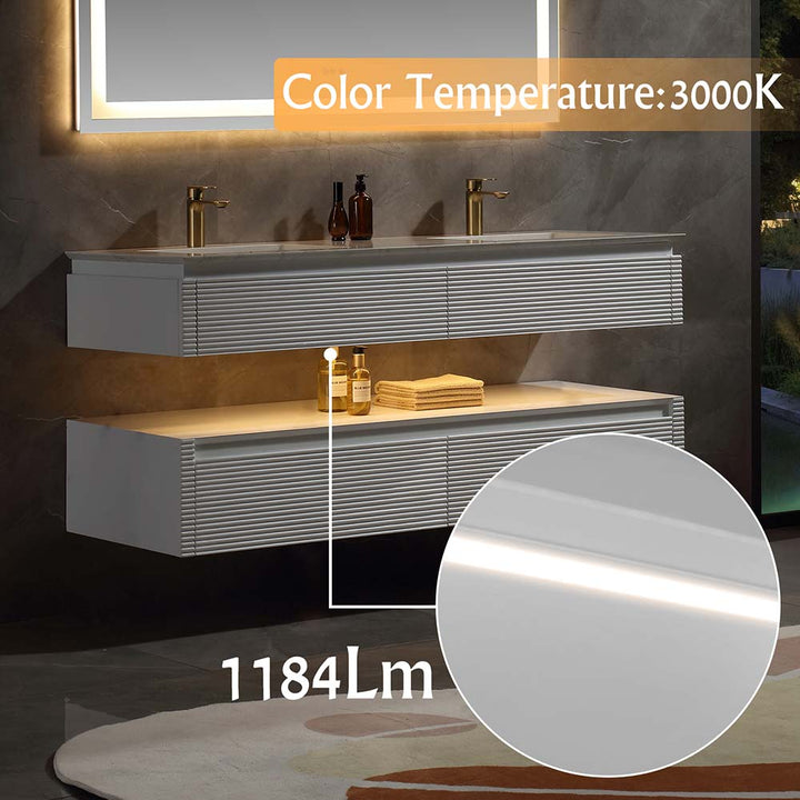 White wall mounted bathroom vanity with 3000K LED lighting 1184Lm
