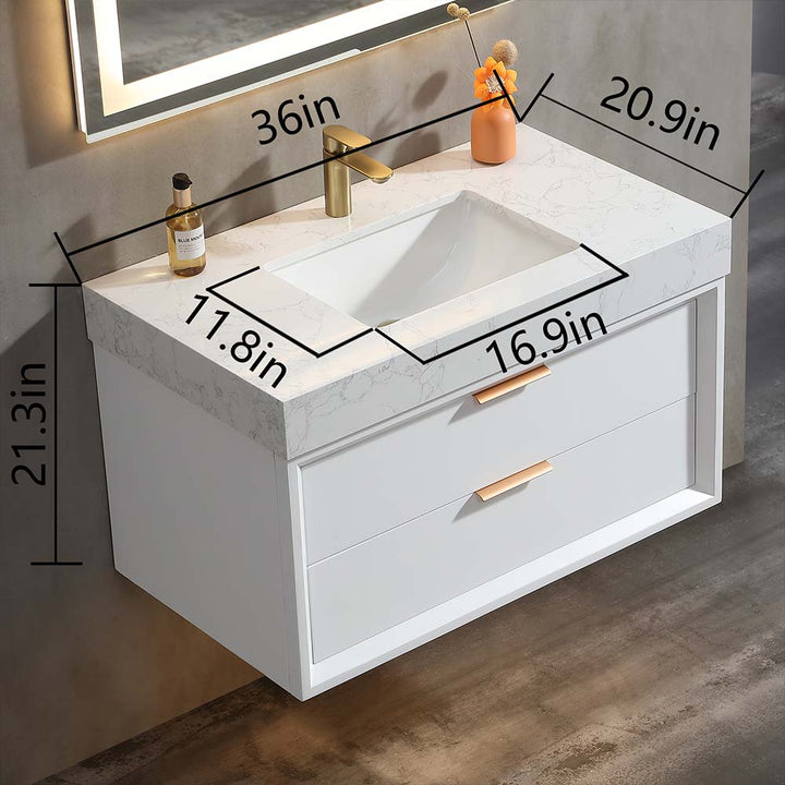 Wall mounted bathroom vanity white with 36 inch size dimensions