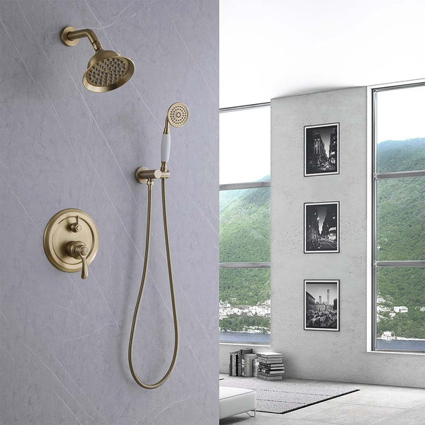 Wall mounted brushed gold shower