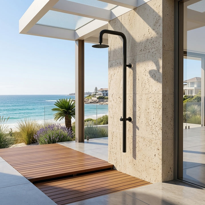 Wall mounted outdoor shower modern beach house