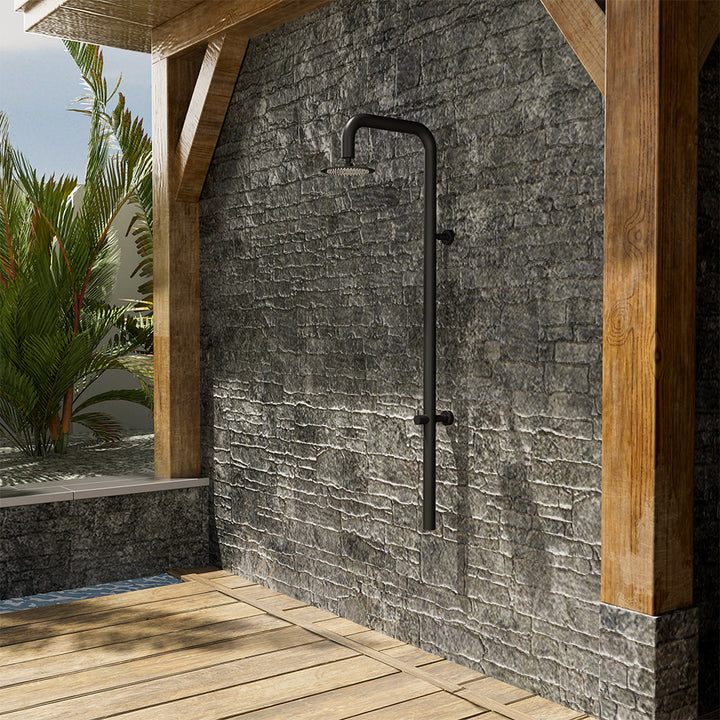 weatherproof wall mounted outdoor shower for stone wall
